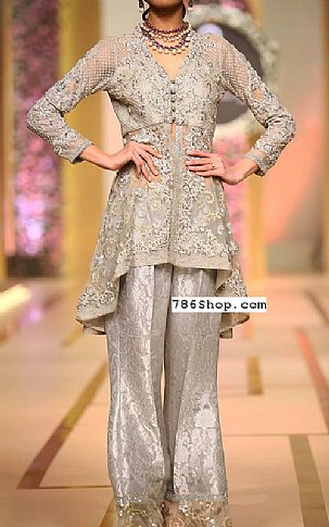  Light Grey Chiffon Suit | Pakistani Party Wear Dresses- Image 1