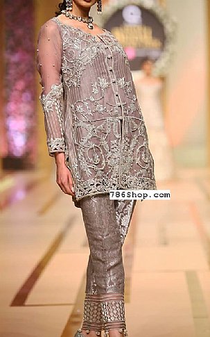  Rose Grey Chiffon Suit | Pakistani Party Wear Dresses- Image 1