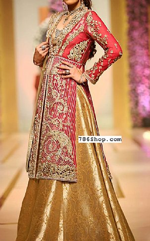  Magenta/Golden Chiffon Suit | Pakistani Party Wear Dresses- Image 1