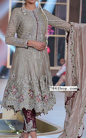  Rose Grey Silk Suit | Pakistani Party Wear Dresses- Image 1