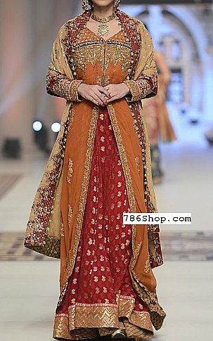  Rust/Red Chiffon Suit | Pakistani Party Wear Dresses- Image 1