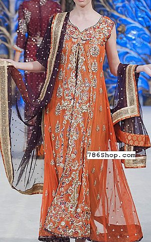  Orange Chiffon Suit | Pakistani Party Wear Dresses- Image 1