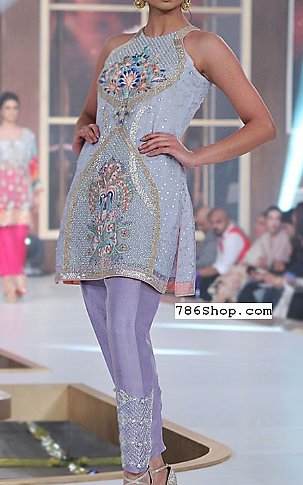  Sky Blue/Lilac Chiffon Suit | Pakistani Party Wear Dresses- Image 1