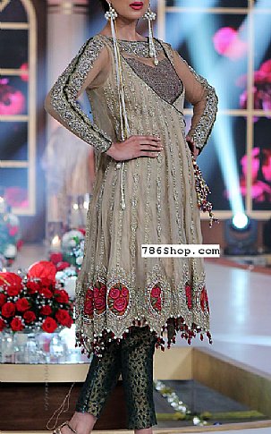  Beige Chiffon Suit | Pakistani Party Wear Dresses- Image 1