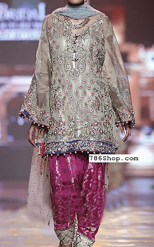  Sand Grey Chiffon Suit | Pakistani Party Wear Dresses- Image 1