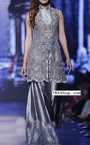  Grey Chiffon Suit | Pakistani Party Wear Dresses- Image 1