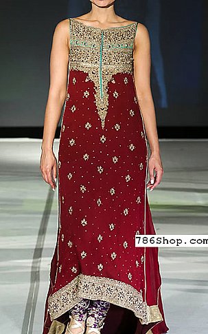  Maroon Chiffon Suit | Pakistani Party Wear Dresses- Image 1