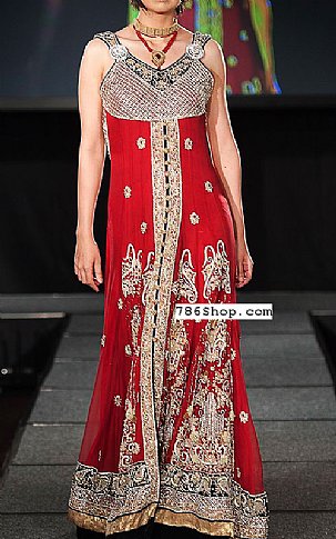  Red Chiffon Suit | Pakistani Party Wear Dresses- Image 1