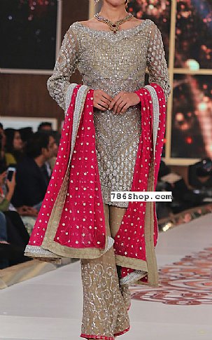  Beige Chiffon Suit | Pakistani Party Wear Dresses- Image 1