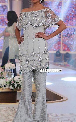  Silver Chiffon Suit | Pakistani Party Wear Dresses- Image 1