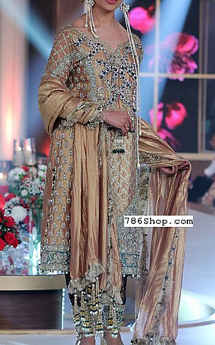  Beige Silk Suit | Pakistani Party Wear Dresses USA- Image 1