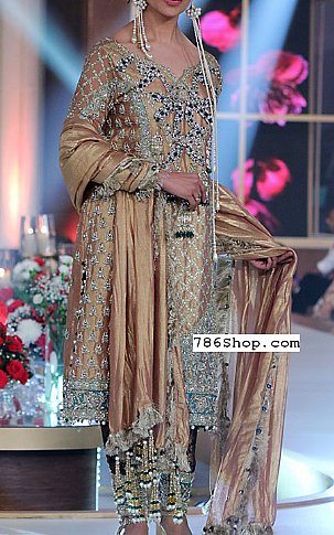  Beige Silk Suit | Pakistani Party Wear Dresses- Image 1