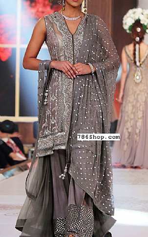  Grey Chiffon Suit | Pakistani Party Wear Dresses USA- Image 1