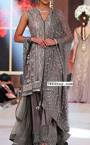  Grey Chiffon Suit | Pakistani Party Wear Dresses- Image 1