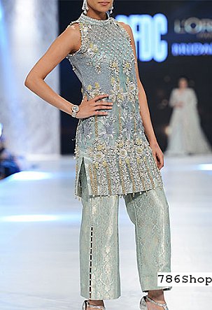  Light Turquoise Chiffon Suit | Pakistani Party Wear Dresses USA- Image 1
