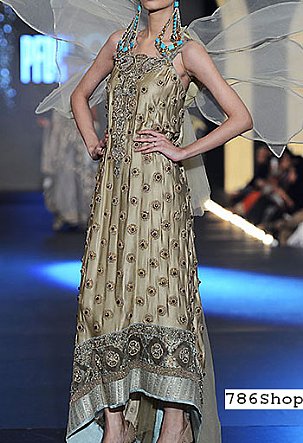  Golden Chiffon Suit | Pakistani Party Wear Dresses- Image 1