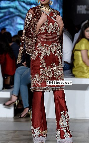  Maroon Chiffon Suit | Pakistani Party Wear Dresses- Image 1