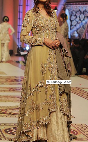  Golden Chiffon Suit | Pakistani Party Wear Dresses- Image 1