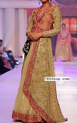  Golden Chiffon Suit | Pakistani Party Wear Dresses- Image 1