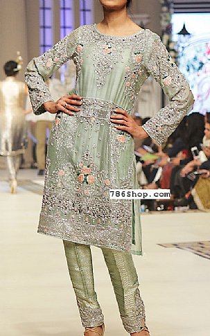  Pistachio Silk Suit | Pakistani Party Wear Dresses- Image 1