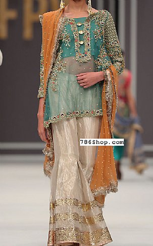  Sea Green Chiffon Suit | Pakistani Party Wear Dresses- Image 1