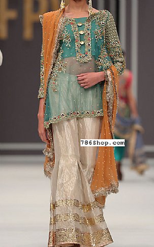  Sea Green Chiffon Suit | Pakistani Party Wear Dresses USA- Image 1