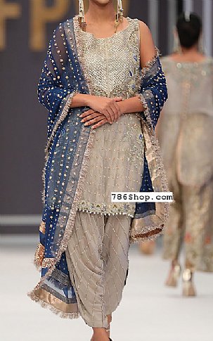  Sand Grey Chiffon Suit | Pakistani Party Wear Dresses- Image 1