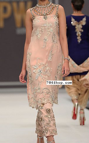  Peach Chiffon Suit | Pakistani Party Wear Dresses- Image 1