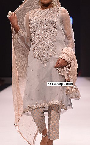  Grey/Peach Chiffon Suit | Pakistani Party Wear Dresses- Image 1