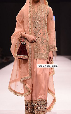  Peach Chiffon Suit | Pakistani Party Wear Dresses- Image 1