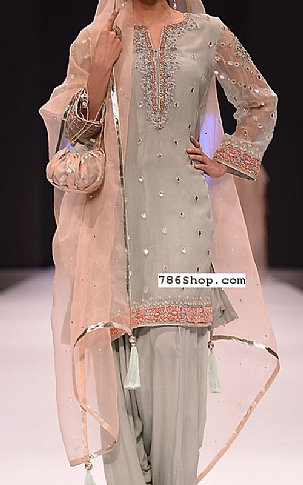  Grey Chiffon Suit | Pakistani Party Wear Dresses- Image 1