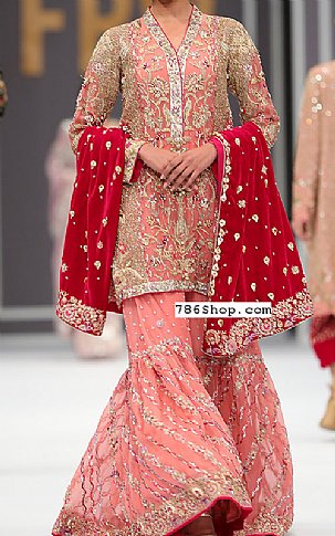  Pink Chiffon Suit | Pakistani Wedding Dresses- Image 1