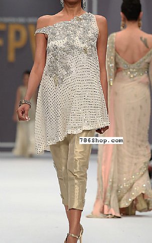  Off-white Chiffon Suit | Pakistani Party Wear Dresses- Image 1