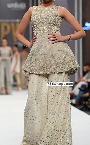  Cream Chiffon Suit | Pakistani Party Wear Dresses- Image 1