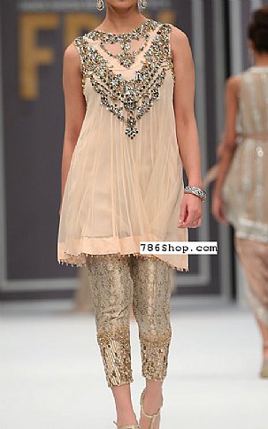  Light Peach Chiffon Suit | Pakistani Party Wear Dresses- Image 1