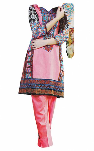  Pink/Blue Cotton Lawn Suit | Pakistani Dresses in USA- Image 1