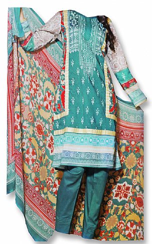  Turquoise Cotton Lawn Suit | Pakistani Dresses in USA- Image 1