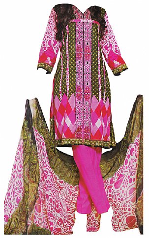  Hot Pink/White Cotton Lawn Suit | Pakistani Dresses in USA- Image 1