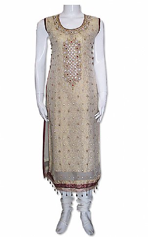 Jhilmil. Beige Chiffon Suit | Pakistani Dresses in USA- Image 1