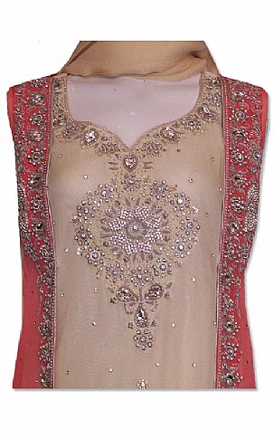Jhilmil. Beige/Pink Chiffon Suit | Pakistani Dresses in USA- Image 2
