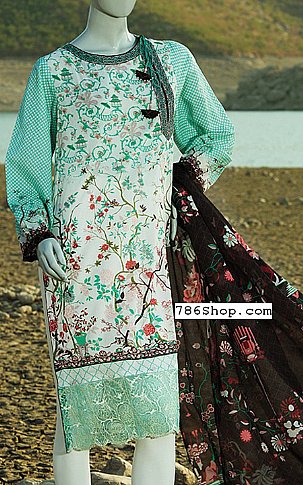 Junaid Jamshed Turquoise/Brown Lawn Suit. (2 Pcs) | Pakistani Dresses in USA- Image 1