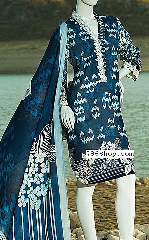 Junaid Jamshed Navy Blue Lawn Suit. (2 Pcs) | Pakistani Dresses in USA- Image 1