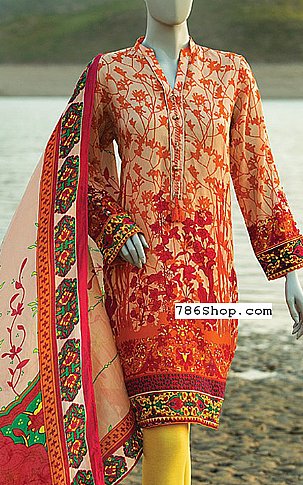 Junaid Jamshed Rust Lawn Suit. (2 Pcs) | Pakistani Dresses in USA- Image 1
