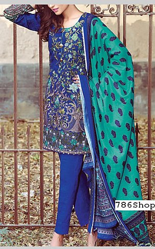 Kalyan. Navy Blue Khaddar Suit | Pakistani Dresses in USA- Image 1