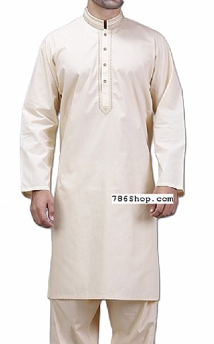  Off-white Men Shalwar Kameez Suit | Pakistani Mens Suits Online- Image 1