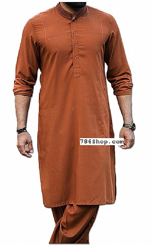  Golden Brown Men Shalwar Kameez | Pakistani Mens Suits Online- Image 1