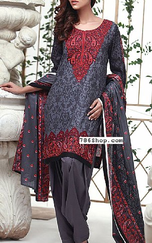 Lala Dark Grey Lawn Suit | Pakistani Dresses in USA- Image 1