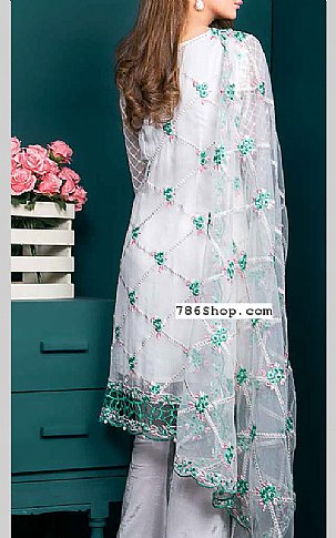 Mohagni White Crinkle Chiffon Suit | Pakistani Dresses in USA- Image 2