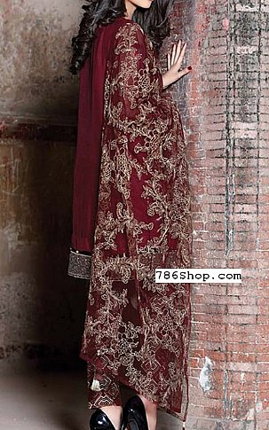 Motifz. Maroon Crinkle Chiffon Suit | Pakistani Dresses in USA- Image 2