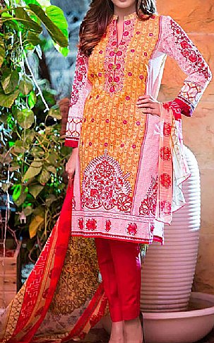 Rabea By Shariq Textiles Pink/Red Lawn Suit | Pakistani Dresses in USA- Image 1